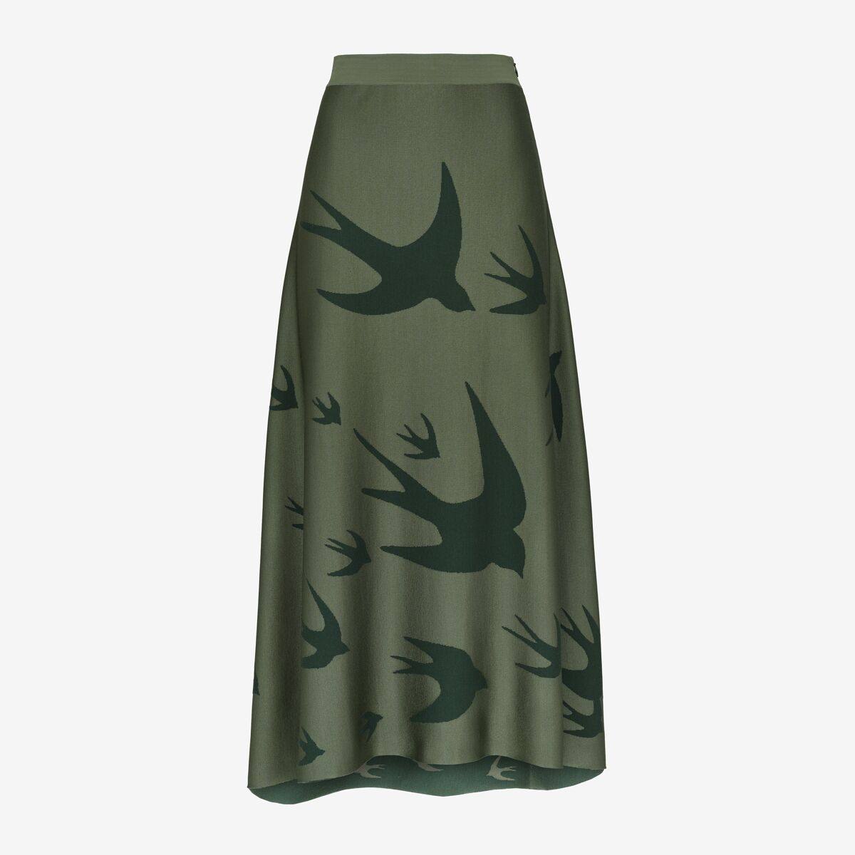 Alexander McQueen Women's Green Swallow Jacquard Midi Skirt - XL (Wool, Viscose, Polyamide & Elastan)